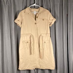Izod drawstring khaki button front dress